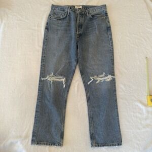 Agolde Riley High Rise Button Fly Jeans Size 30 Medium Wash Organic Cotton Denim